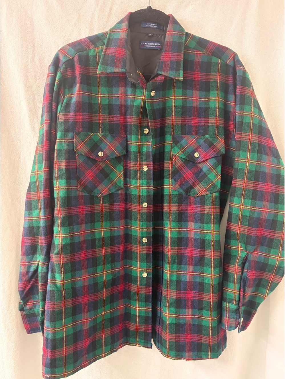 Vintage Van Heusen White Stag Plaid Flannel Shacket Men's M Acrylic Korea
